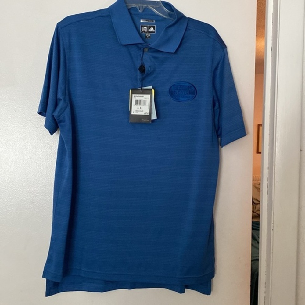 Adidas Royal Blue ClimaCool Mens small two button down short sleeve shirt